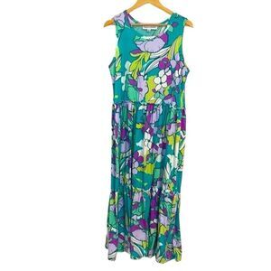 Emma & Michelle Floral Maxi Dress, Ruffled, purple, green, XL